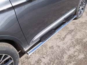 Mitsubishi Outlander 2015 Пороги овальные с накладкой 120х60 мм
